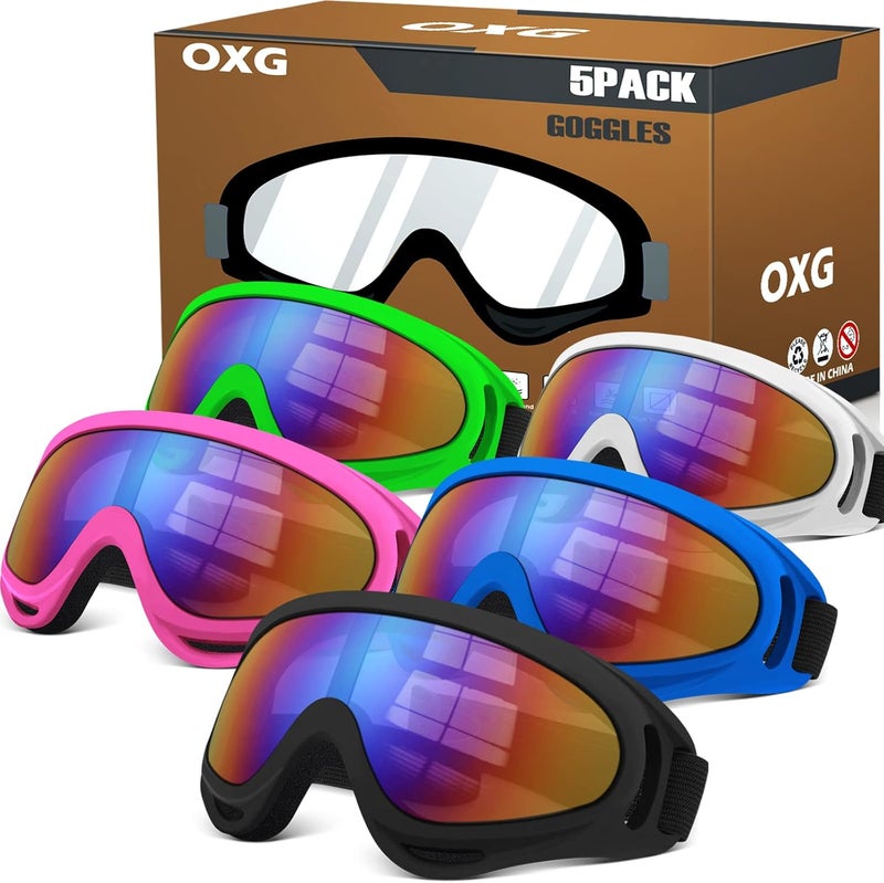 OXG Store 5 أزواج من نظارات الدراجات النارية للشباب رجال ونساء، نظارات ATV للتزلج مضادة للأشعة فوق البنفسجية، مقاومة للغبار، مقاومة للرياح، نظارات دراجات ترابية تناسب الخوذة - Image 1